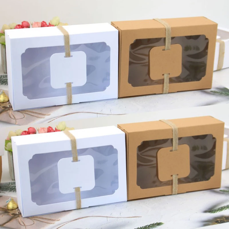 6/12pcs Kraft Paper Gift Boxes With Transparent Window Cookies Cake Candy Package Box For Wedding Home Party Christmas Supplies | Дом и сад