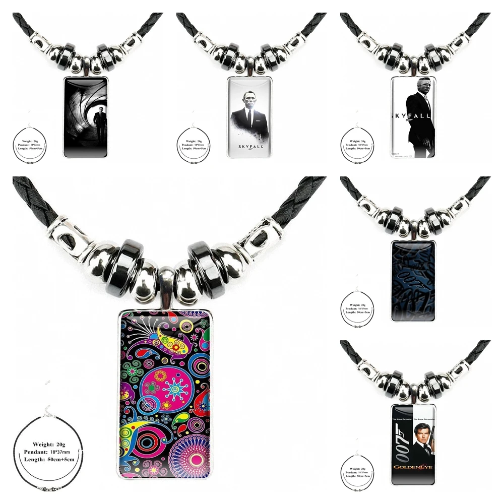 Best Sale James Bond 007 Fullive For Women Jewellery Glass Cabochon Pendant Necklace Rectangle Fashion Black Hematite | Украшения и