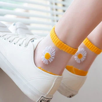 

Elifashion Summer Small Daisy Transparent Socks Thin glass Fashion Sweet Female Socks Ladies Breathable Socks