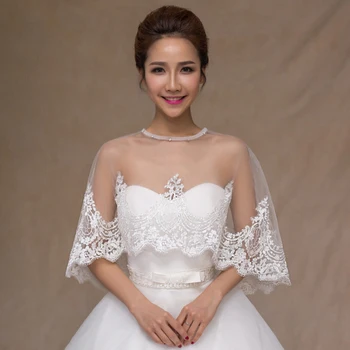 

Bridal Embroidered Lace Appliques Shrug Shawl Wrap Stole White Jacket Coat