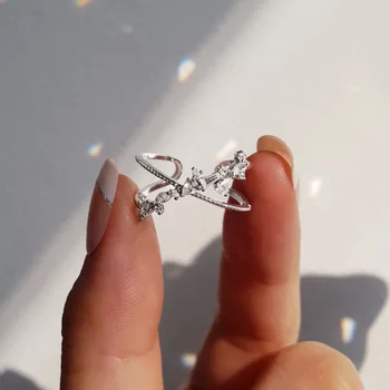 

Unique Design Silver Color Cross Zircon Ring Geometric Double-layer Ring For Women Girl Adjustable Rings Fashion Jewelry
