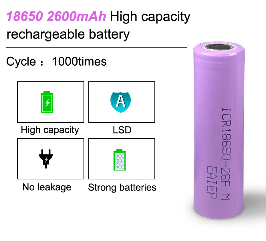 EAIEP 18650 3,7 v 2600 mah 18650 литиевая аккумуляторная батарея для фонариков