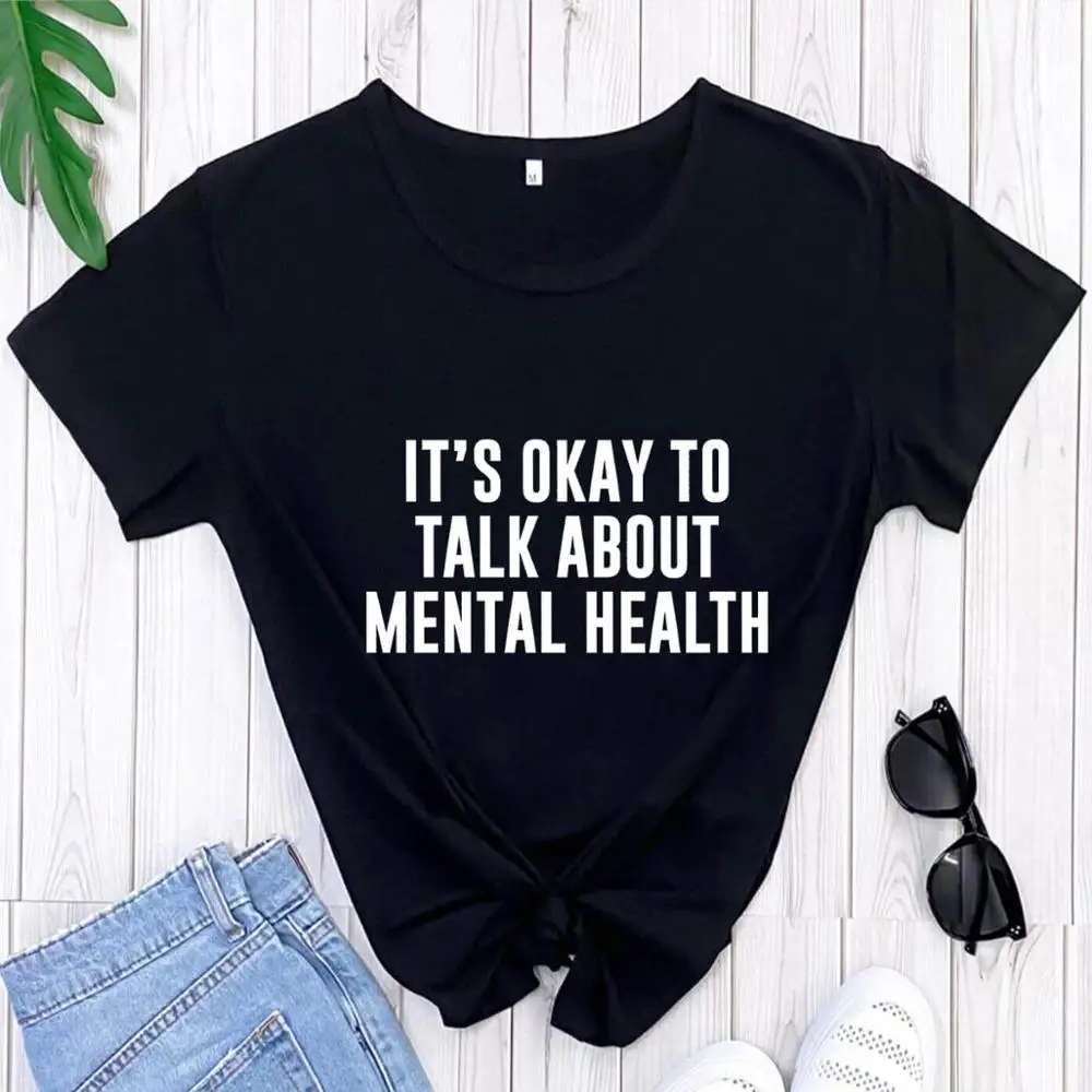 

Женская футболка из 100% хлопка с принтом It is OK, повседневные топы с круглым вырезом и короткими рукавами, рубашки для информирования о психическом здоровье, футболка