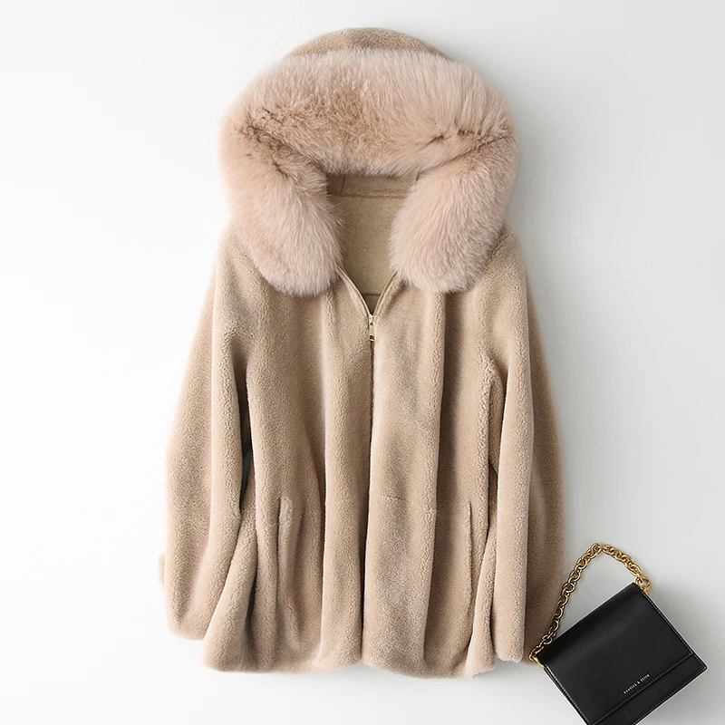 

Real Fur Coat Female Winter Womens Clothing 2020 Korean Thick Short Wool Jacket with Fox Fur Hood Fashion Warm Coats 368