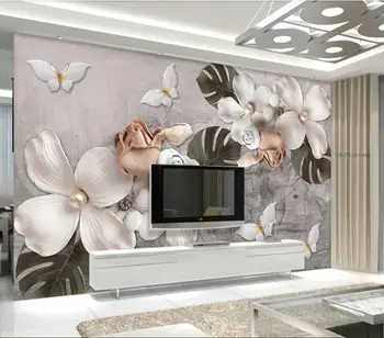 

CJSIR 3d Wallpaper Embossed White Four Petal Pearl Flowers Photo Wallpaper Living Room Background Decorative Wallpaper Mural