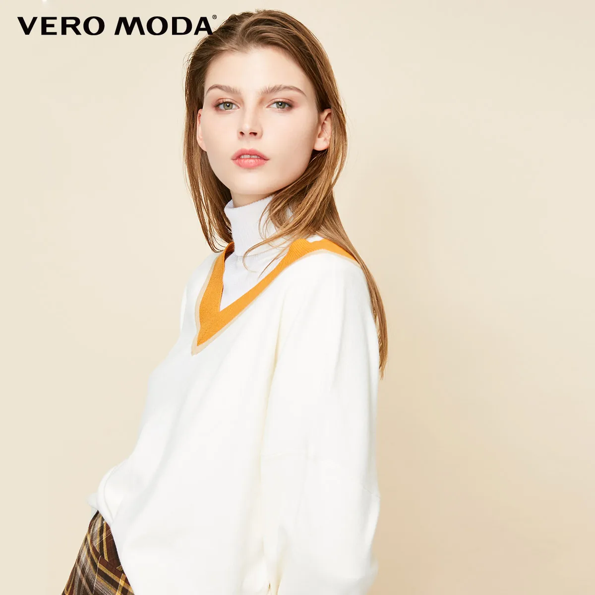 Vero Moda женский свитер свободного кроя с v-образным вырезом и открытыми плечами | 319113527 - Цвет: Eggnog