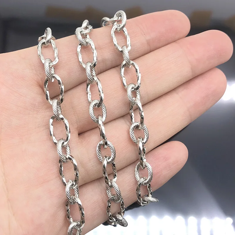 

Stainless Steel Chains For Necklace Bracelet Making Silver Metal Twisted Embossed Chain By The Meter Wholesale 5m