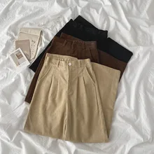 

High Waist Corduroy Wide Leg Pants Women Casual Harajuku Bottoms Female Vintage Brown Black Straight Trouser Without Belt