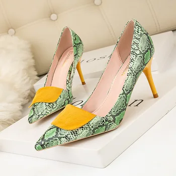 

MHYONS 2020 Spring Fashion Sexy Serpentine Pumps Thin Heels Pointed Toe Party Women Shoes Female High Heels Shoes size 35-42