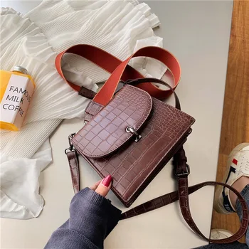 

Simple Wide Shoulder Strap Stone Messenger Bags Women Multipurpose Pu Leather Crossbody Bag Ladies Vintage Flap Shoulder Bags