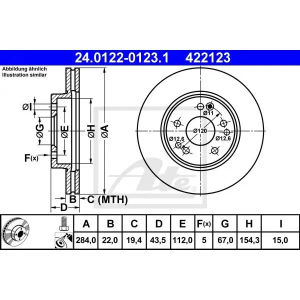 Диск тормозной передний MB S124/W124/W201 2.3-3.0TD 85 ATE 24.01