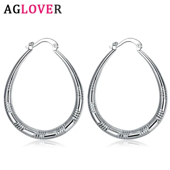 

AGLOVER 40MM U Shaped 925 Sterling Silver Corrugated Big Ring Earrings For Woman Fashion Charm Christmas Jewelry Gift