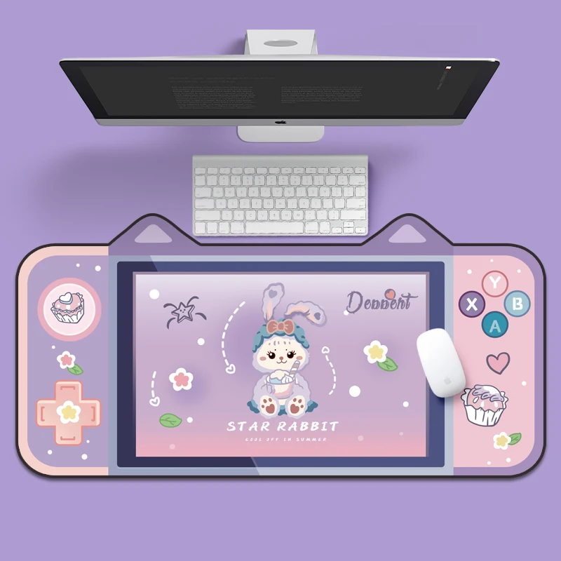

NEW Large Size Cute Cartoon Cat Ear Computer Keyboard mouse Pad Game Office Long Table Mat Desk for Teen Girls for Home Office