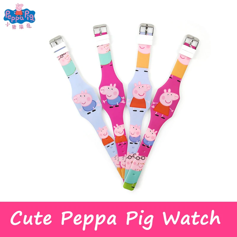 Peppa Pig мультфильм фигура часы-игрушка ребенок электронный светодиодный светящиеся часы ПВХ Материал ремешок ручной Детский подарок игрушки