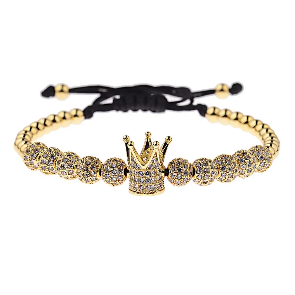 ЦИРКОНИЕВЫЕ мужская длинная браслет золотая корона в форме короны 6 мм Циркон Круг с шестигранной головкой прямоугольные полосы браслет с набором приспособлений для мужчин