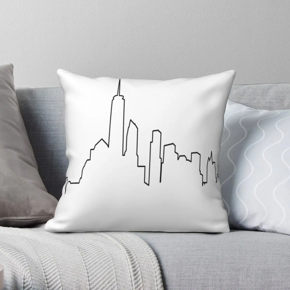 

New York City Skyline Pillowcase Polyester Linen Velvet Printed Zip Decor Bed Cushion Cover 45x45