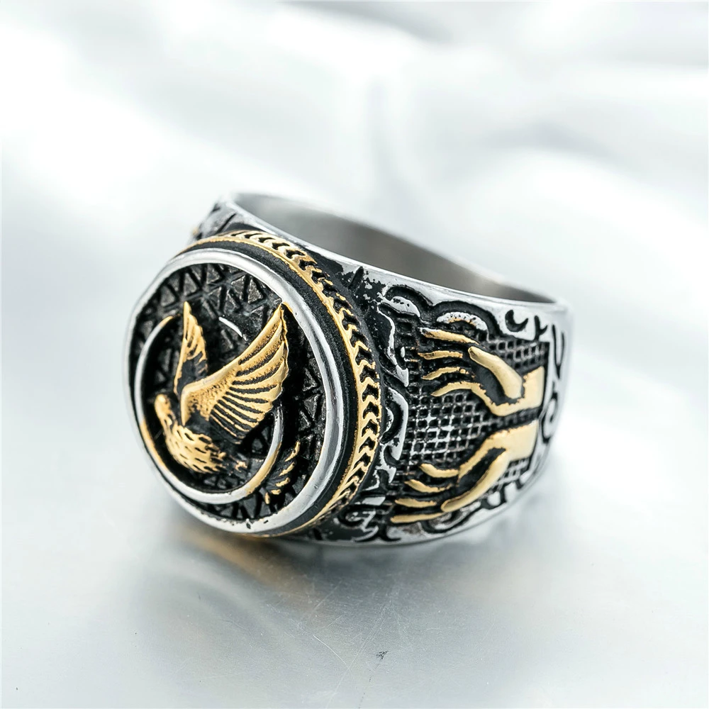 

Exquisite Punk Hunger Games Hummingbird Male Rings Personality Religious Men's Titanium Steel Ring Jewelry Factory Direct