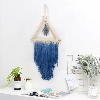 

Nordic Creative Woven Tapestry Triangle Peacock Feathers Home Wall Hanging Apartment Dorm Room Decoration Bohemian Tapestry KT10