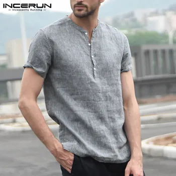 

INCERUN Fashion Shirt Men Short Sleeve Streetwear Stand Collar Button Tops Casual Brand Shirts Men Camisa Masculina 2020