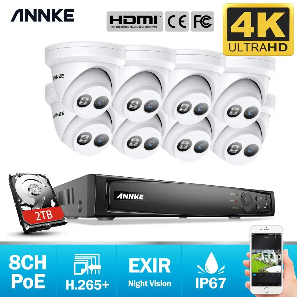 

ANNKE 8CH 4K Ultra HD POE Network Video Security System 8MP H.265+ NVR With 8X 8MP Weatherproof IP Camera Support 128G TF Card