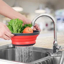 1Pc Silicone Folding Drain Basket 5 Colors Creative Retractable Silicone Fruit Vegetable Colander Kitchen Storage Gadgets