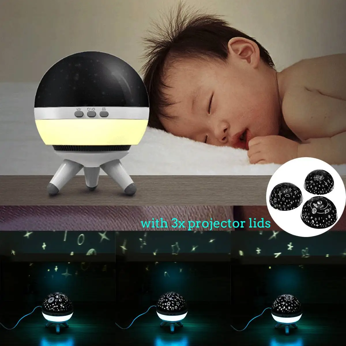 

LED Night Light Projector Star Moon Sky Rotating Battery Operated Bedroom Bedside Lamp For Children Kids Baby Nursery Gift+3lids