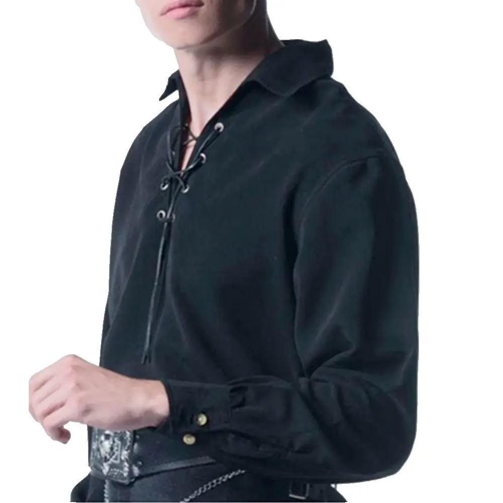 

Vintage Pirate Shirt Men Casual Luxury Medieval Halloween Carnival Traditional Costume Scottish Jacobite Ghillie Kilt Shirt
