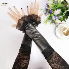 Черный цвет готический панк леди девушка сексуальный танцевальный костюм в стиле диско вечерние кружева без пальцев из искусственной кожи длинные перчатки