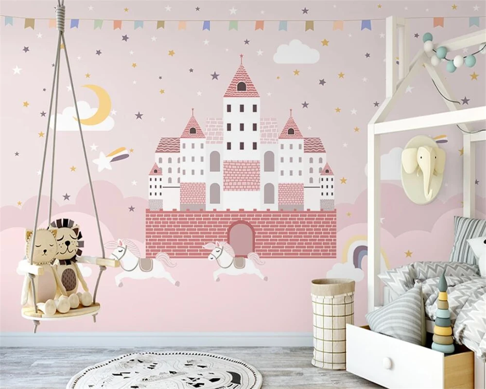 

beibehang Customize new nordic hand-painted pink princess room starry sky children background wallpaper wall papers home decor