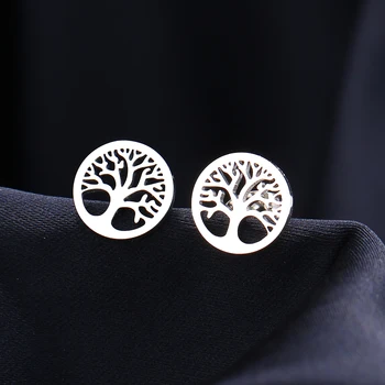 Stainless Steel Earrings Vintage Fortune Tree Fashion Stud Earrings Classic Simple Earrings For Women 2022 Jewelry Wedding Party
