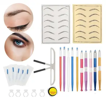 

Eyebrow Tattoo Kits Manual Pen Practice Skin Pigment Needle Blades Ring Cup Tattoo Pen Makeup Kits