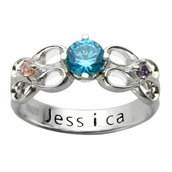 

AILIN Personalized Infinity Ring Birthstone Fashion Engraved Ring Silver Hand Stamped Ring Valentine's Day Women's Jewelry