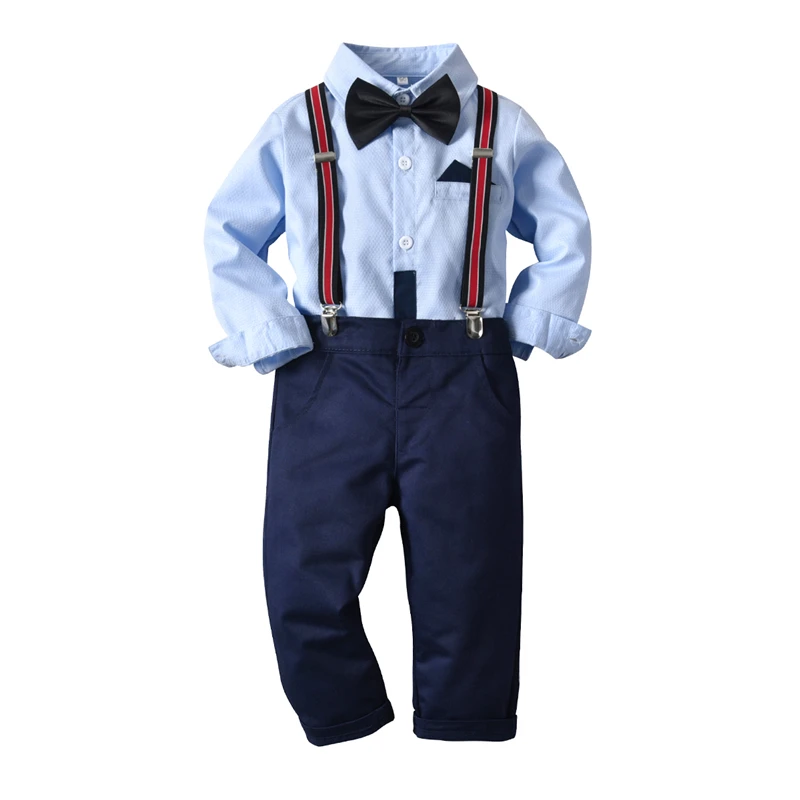 

New Toddler Boy Formal Gentlemen Clothes Set Bowtie Shirts Top Suspender Pants Overalls 2PCS Outfit Baby Kid Clothing Set Autumn