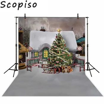 

Scopiso background for photo studio Christmas tree small house fairy tale for children photography backdrop photocall props