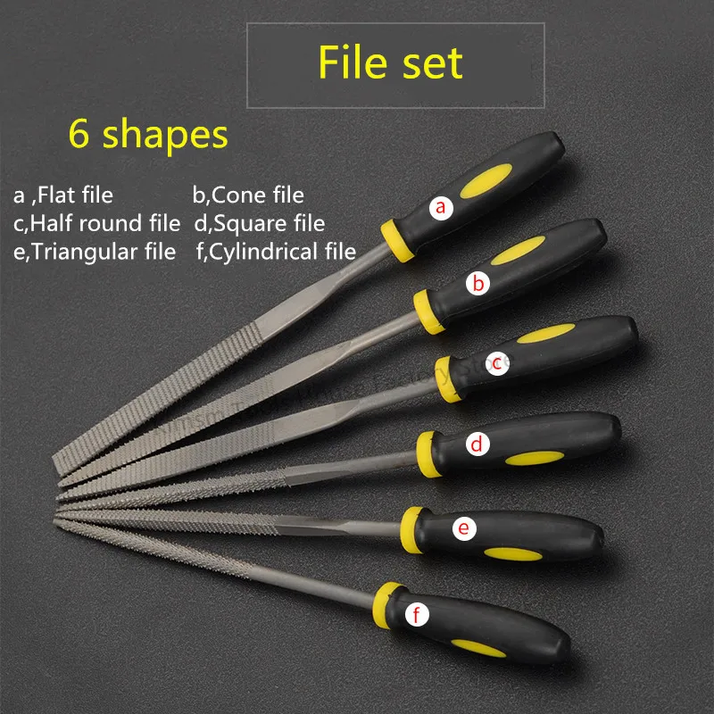 

6 Pieces Hand File And Rasp Set with Ergonomic Handles Flat Round Triangle Square Tapered Files Set For Wood/Plastic/Rubber