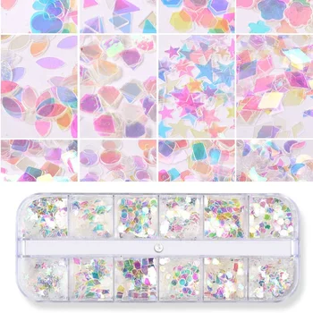 

12 Grids Mermaid Symphony Nail Glitter Flakes Nails Art Decorations Holographic Sequins Mixed Shape 3D Butterfly Slice Manicure