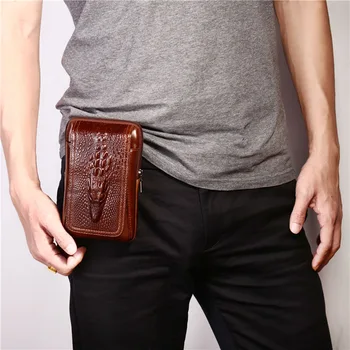 

YI'ANG Brand Luxury 3D Alligator Genuine Leather Waist Fanny Pack Belt Hook Hip&Bum Bag Cell/Mobile Phone Case For Iphone Plus