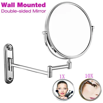 

Folding Wall Mount Makeup Mirror Bathroom Home Rotatable Shaving 10X Magnifying Easy Install Round Clear Decorative Double Sided