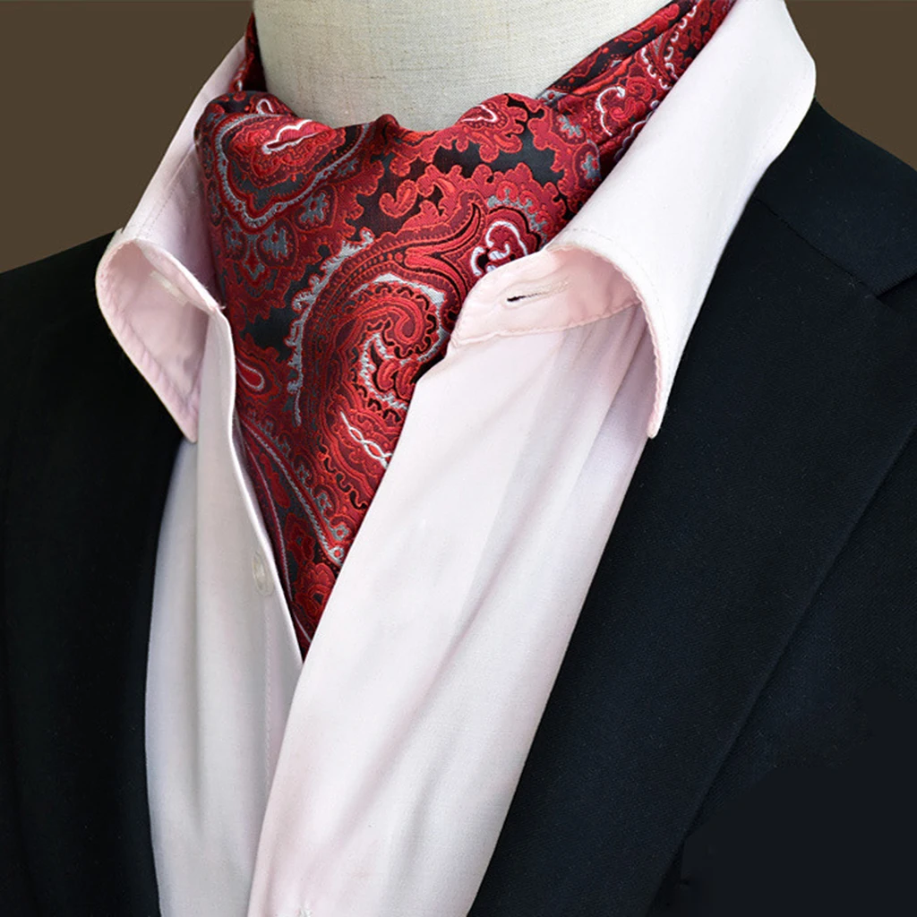 Retro Paisley Floral Jacquard Cravat Ascot Tie Formal Accessories for Men