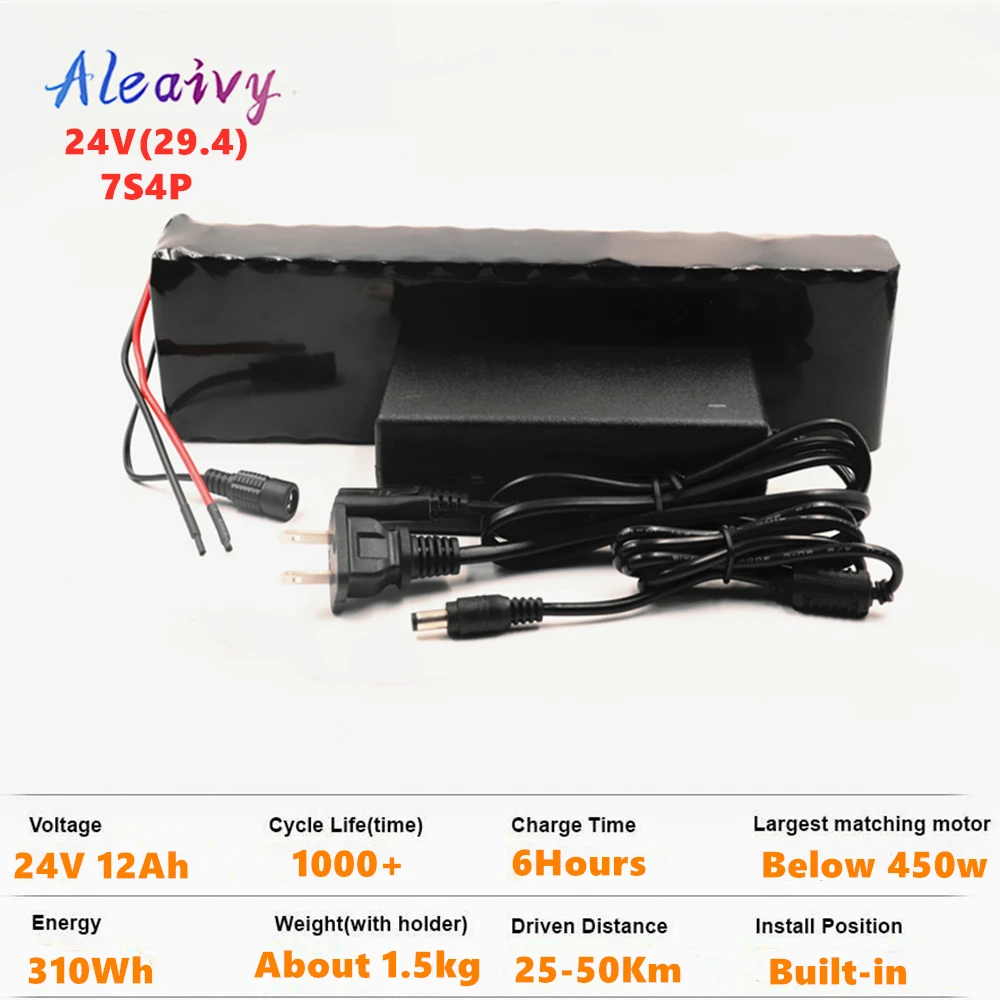 Aleaivy 24V 7S4P 12Ah 29 4 V литий ионный аккумулятор с 20A BMS для электрического мопеда ebike