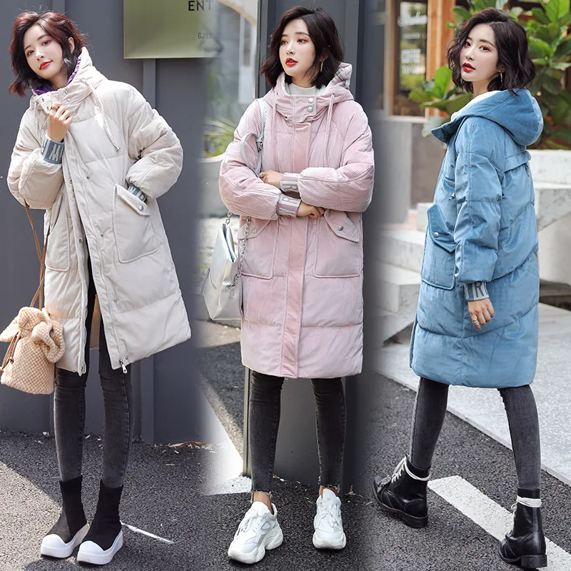 

2019 Winter New Style Korean-style Fashion Warm Hooded down Jacket Cotton-padded Clothes Mid-length Cotton-padded Clothes Women'