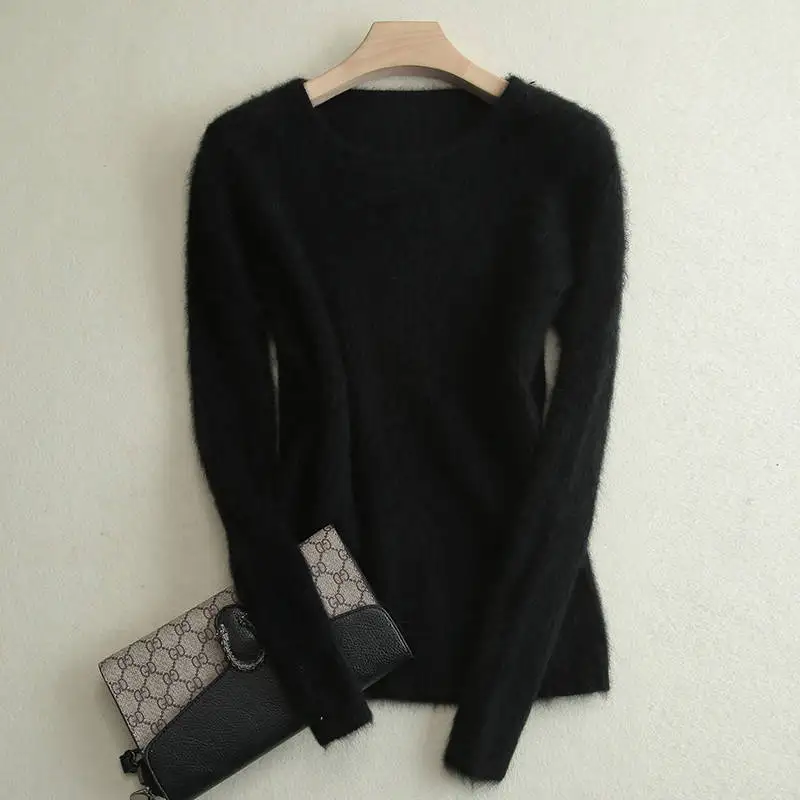 Черный Loose Sweater Women Hot Sale Soft Jumpers Mink Cashmere Knitted New O-Neck Standard Clothes Ladies Pullovers - Цвет: Черный