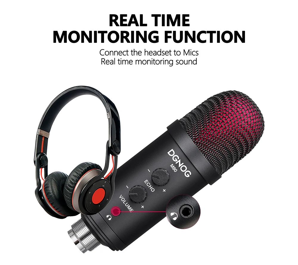 DGNOG  M80 USB Capacitor Bluetooth Microphone with Bracket Popular Filter type-C Converter Suitable for PC Game and  Music Lover