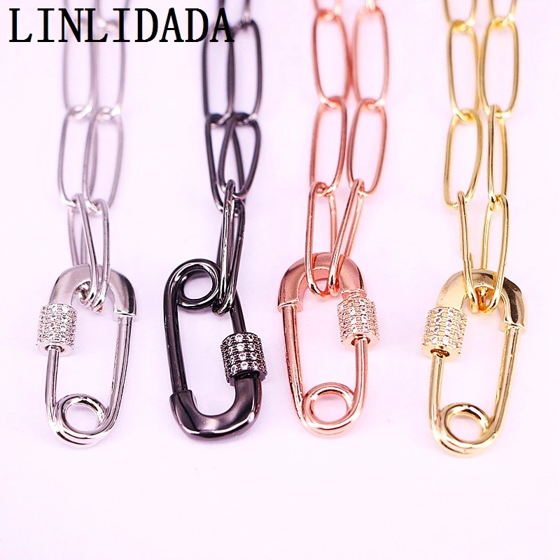 

5Pcs Micro Pave Cz Pin Shape Screw Clasps Pendant Necklace Cubic Zircon Metal Chain Necklace Handmade Jewelry