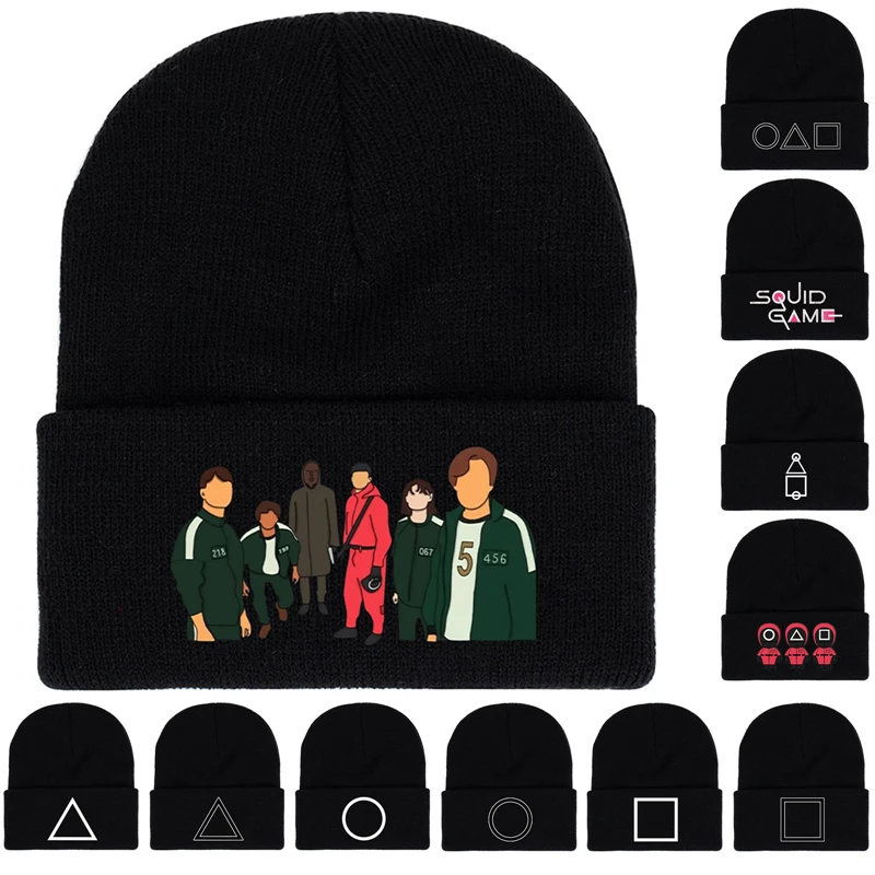 Korea Squid Game Knitted Hat Unisex Women Men Winter Autumn Outdoor Party Hats Cuffed Beanies Tide Hip Hop Caps