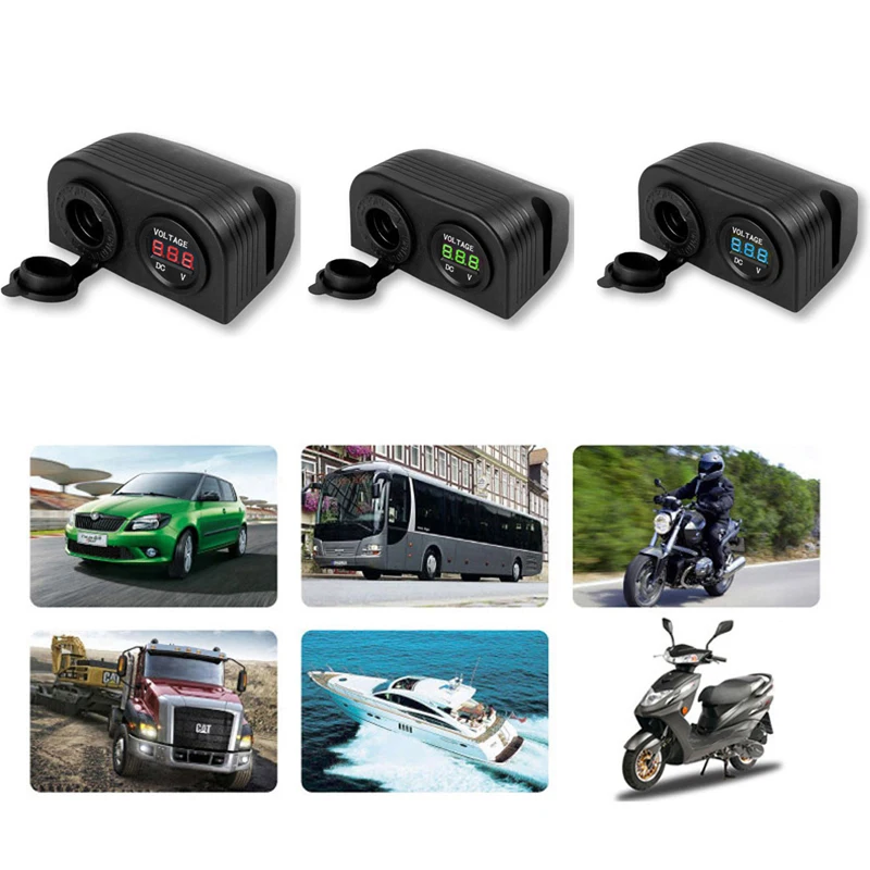 12V 24V светодиодный вольтметр машинная Зажигалка для сигарет Мощность разъем для мотоциклов лодка