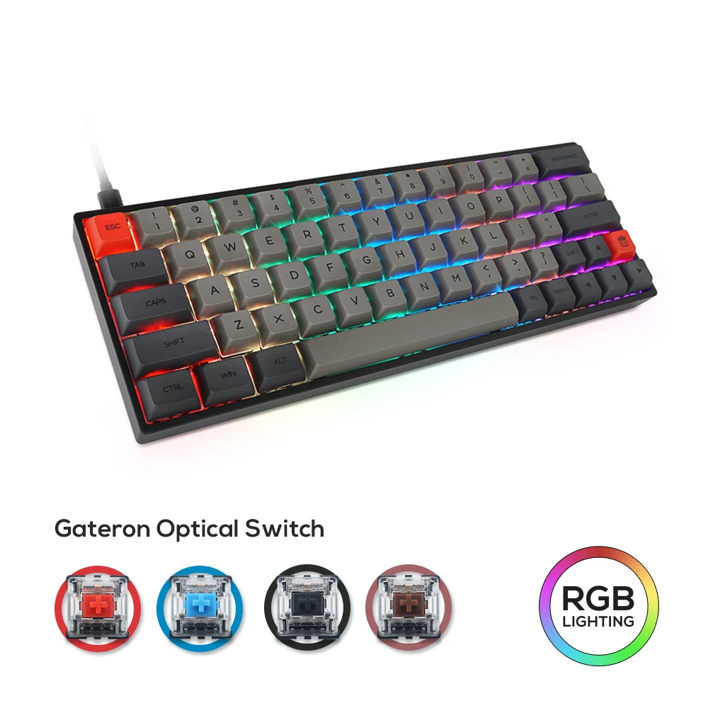 Permalink to SK64 Mechanical Keyboard Wired Gateron Optical Switch RGB Backlit PBT Dye-Sub Gaming Waterproof Macro Programe GK61 GK64