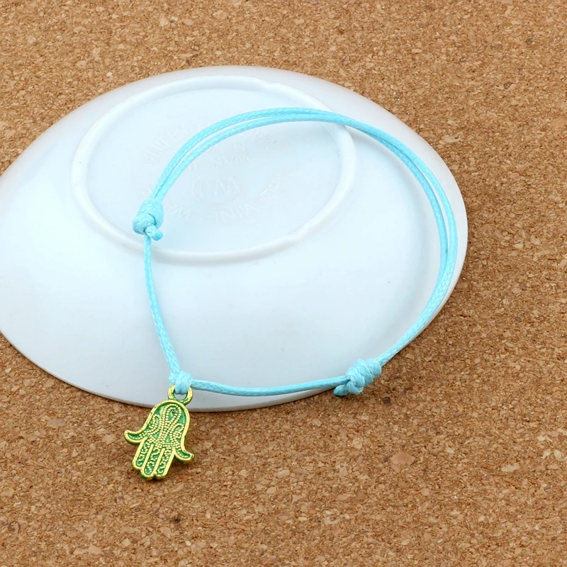 Light blue 100 шт золотой зеленый тон Фатима ручной металлический Шарм бусины регулируемый шнур запястье DIY Воск Веревка плетение браслет 10 цветов C-47 - Окраска металла: Light blue