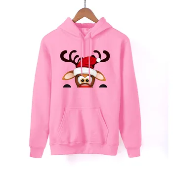 

Women Merry Christmas And New Year Hoodies Funny Spring Autumn Hoodie Santa And Rudolph Female Pink Hooded Sweatshirt Sportswear