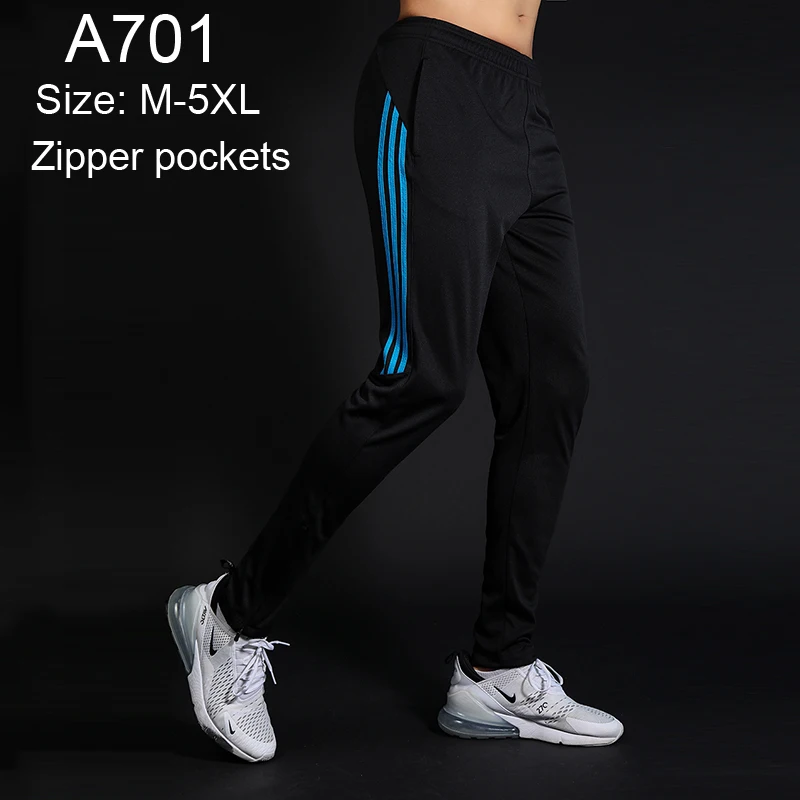 Мужские спортивные штаны на молнии с карманом для футбола, Мужские штаны на молнии, леггинсы для бега в тренажерном зале, эластичные спортивные штаны для бега, 5XL - Цвет: A701 Blue